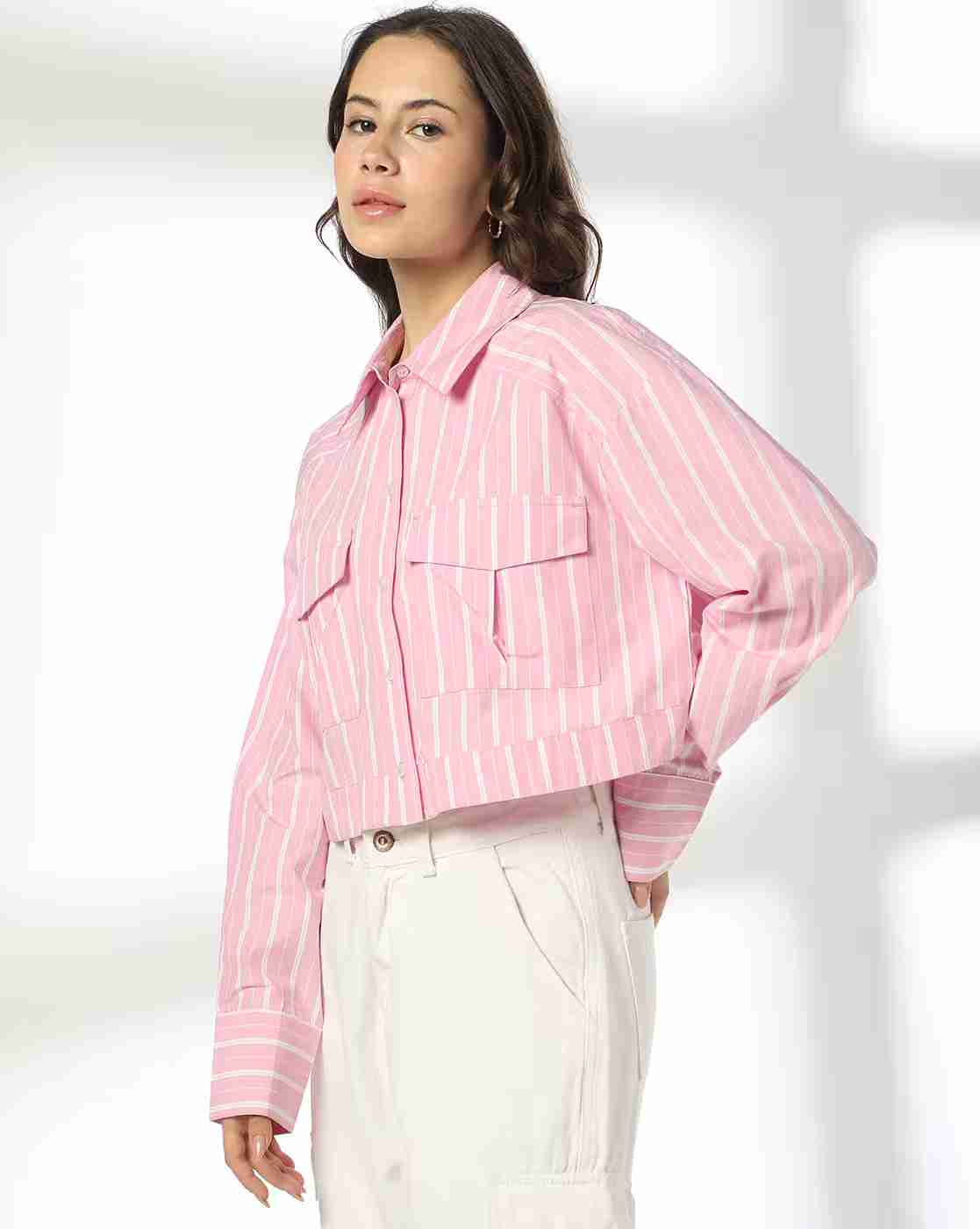 RIO | Women Striped Regular Fit Shirt with Flap Pockets|3