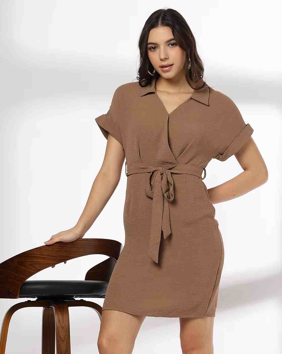 RIO | Women Textured Shirt Dress with Belt|0