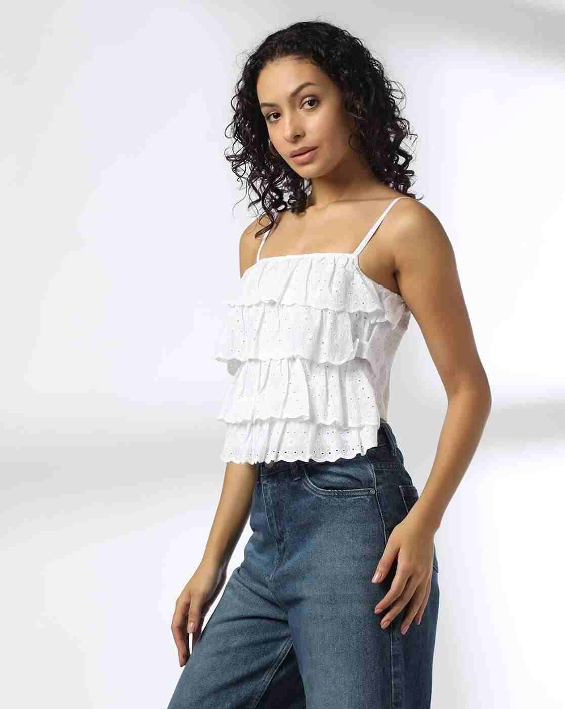 RIO | Women Schiffli Embroidered Regular Fit Strappy Top|1