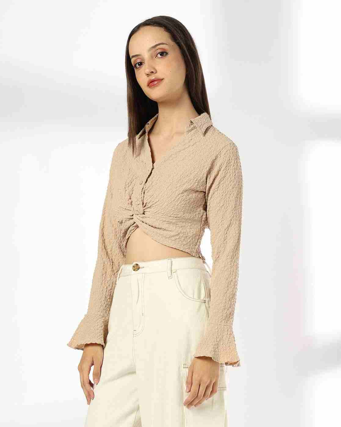 RIO | Women Crinkled Regular Fit Crop Shirt|1
