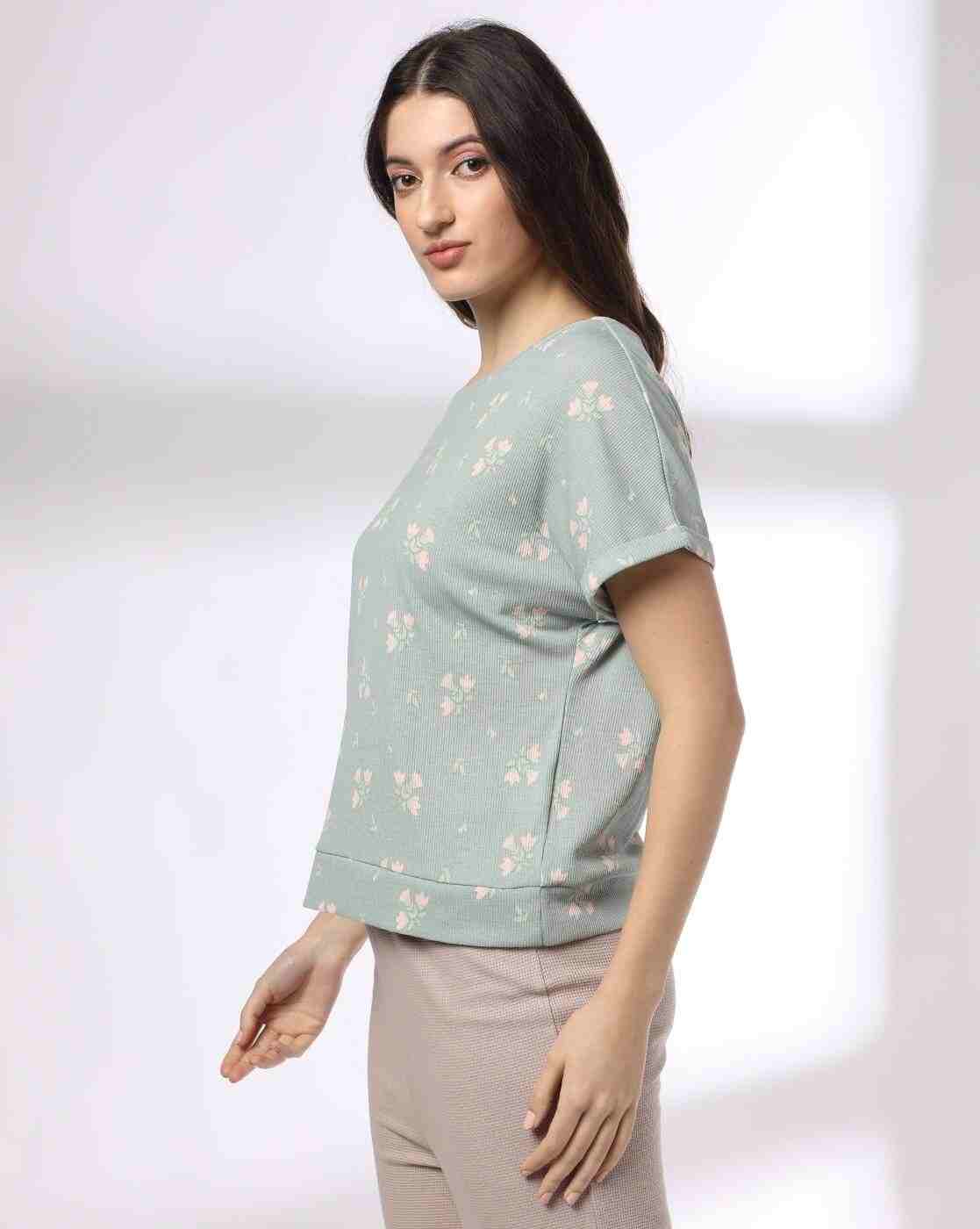 RIO | Women Floral Print Regular Fit Boat-Neck Top|1