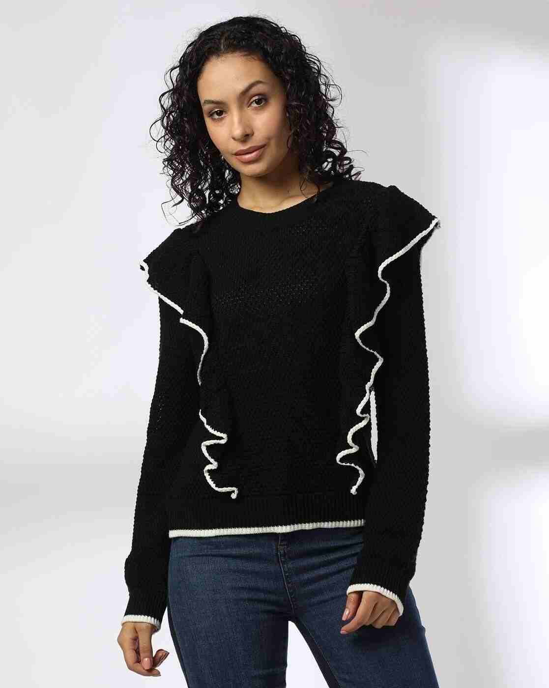RIO | Women Patterned Regular Fit Sweater with Ruffles|0