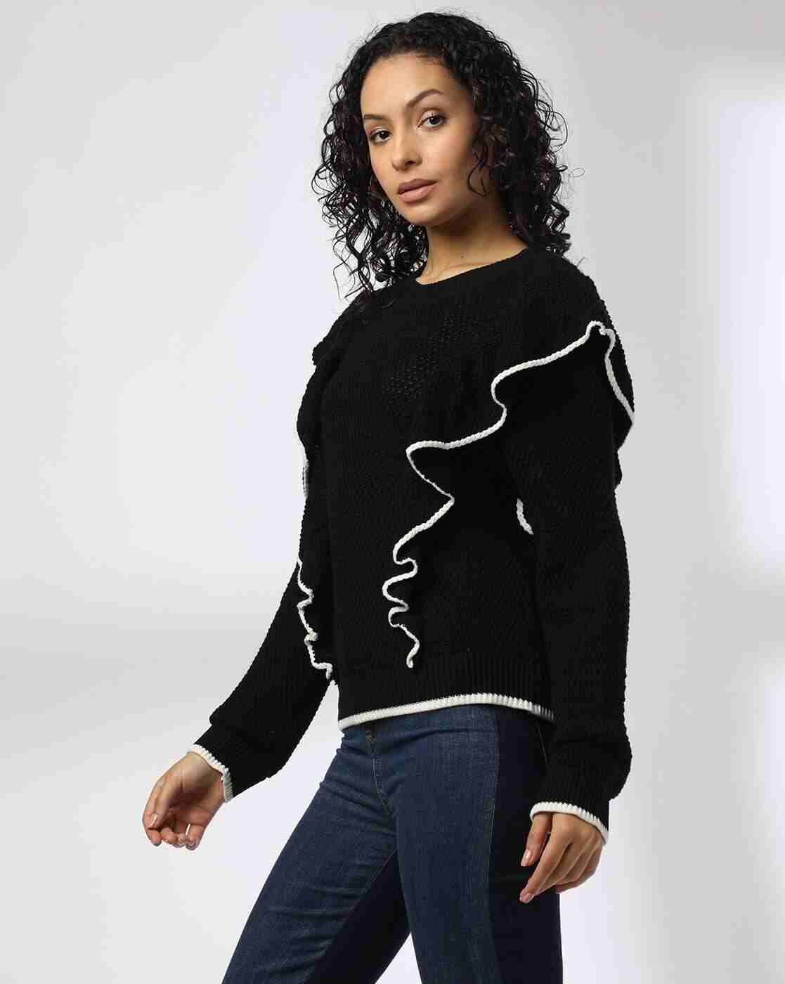 RIO | Women Patterned Regular Fit Sweater with Ruffles|1