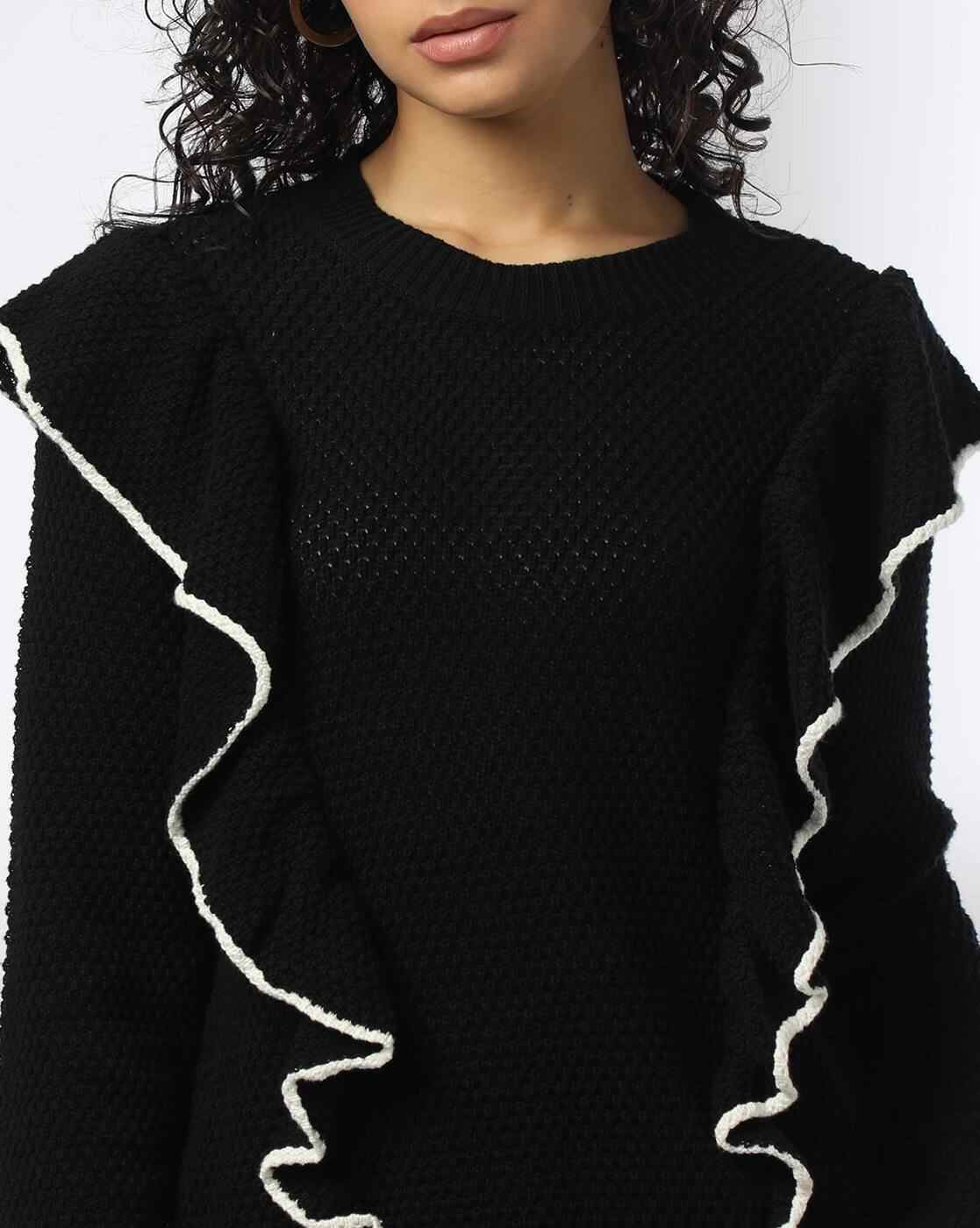 RIO | Women Patterned Regular Fit Sweater with Ruffles|3