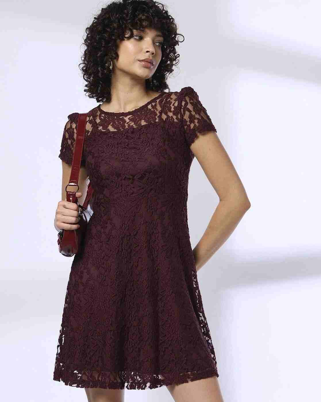 RIO | Women Lace Round-Neck A-Line Dress|0