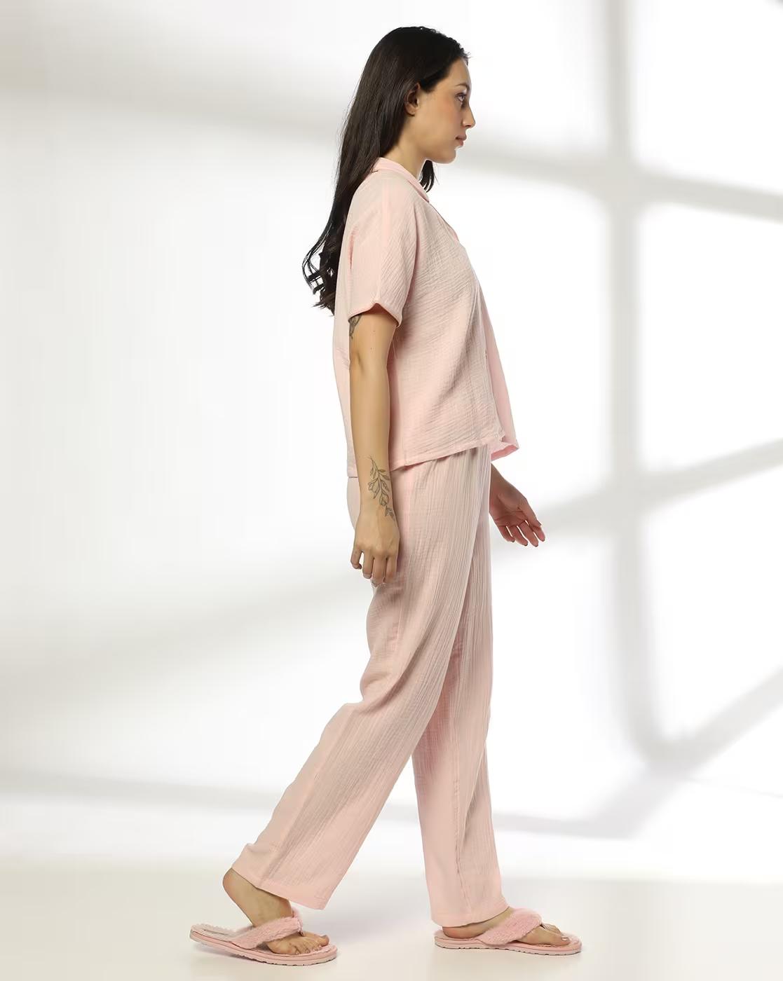 RIO | Women Collar-Neck Woven Sleepwear Set|1