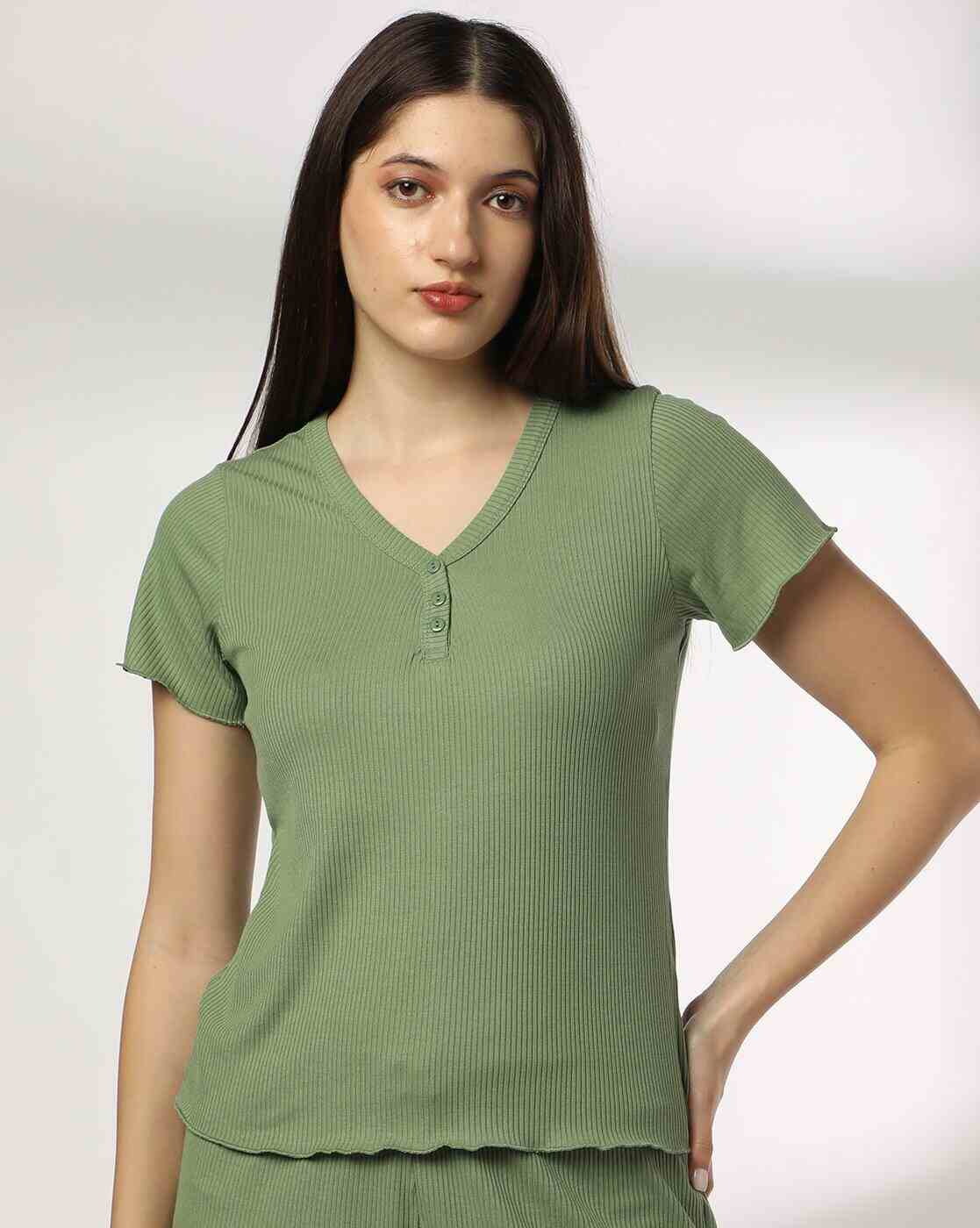 RIO | Women Ribbed V-Neck Top|0