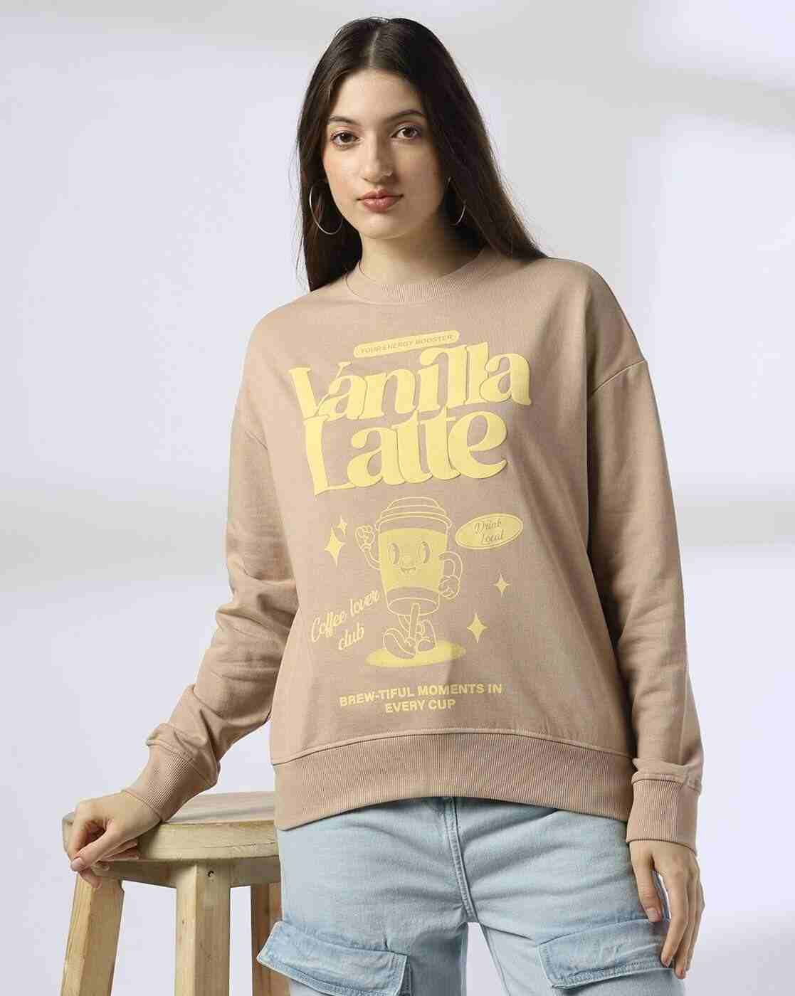 RIO | Women Vanilla Latter Print Regular Fit Sweatshirt|0