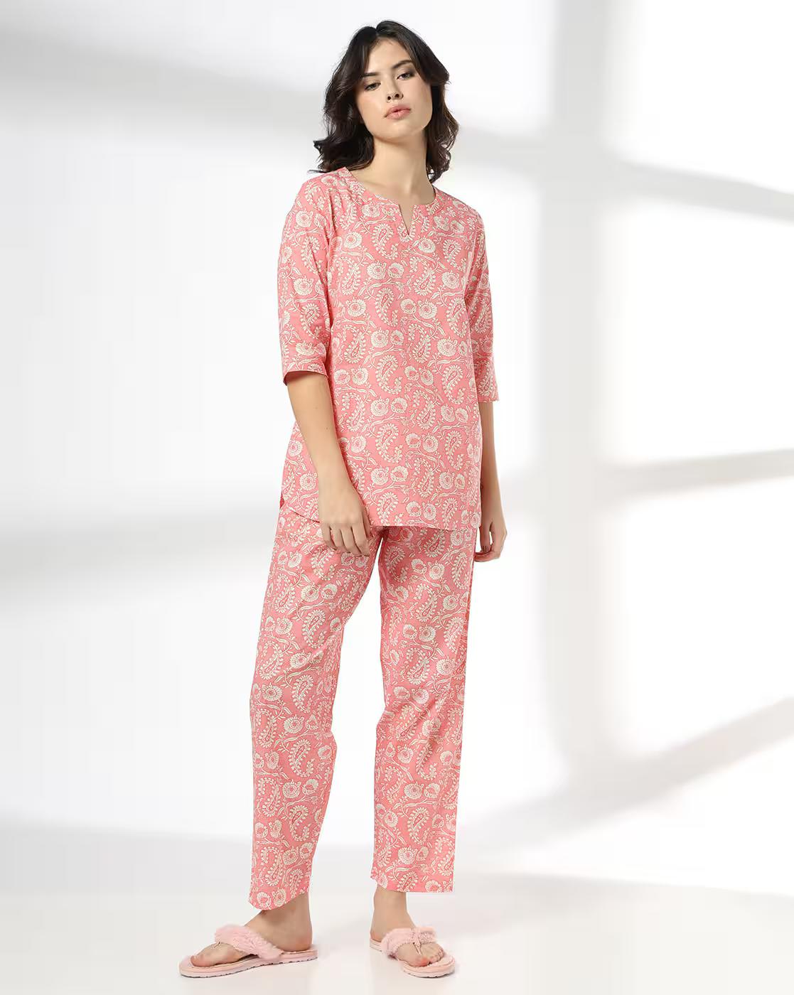 RIO | Women Floral Print Cotton Top & Pyjamas Set|0