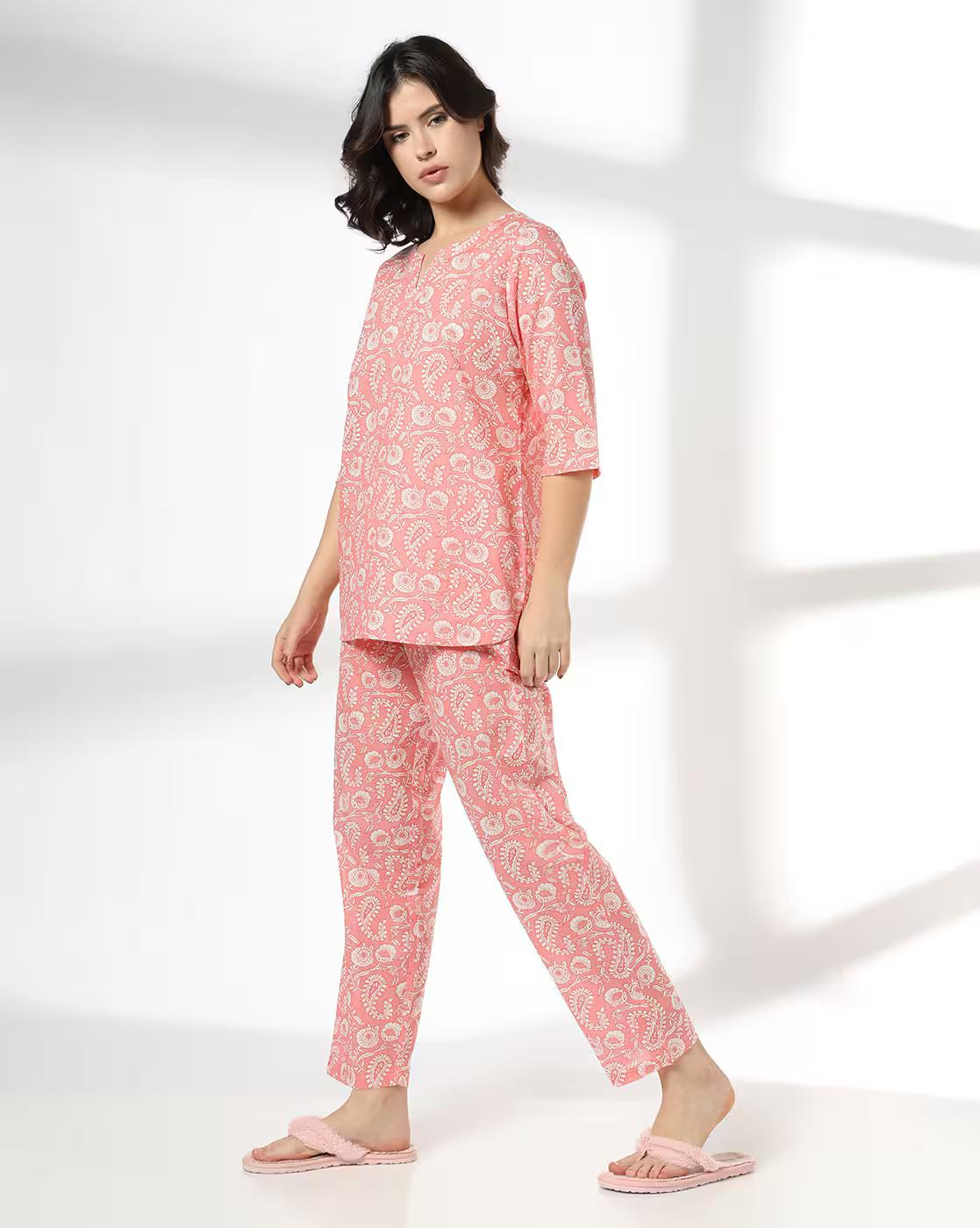 RIO | Women Floral Print Cotton Top & Pyjamas Set|1