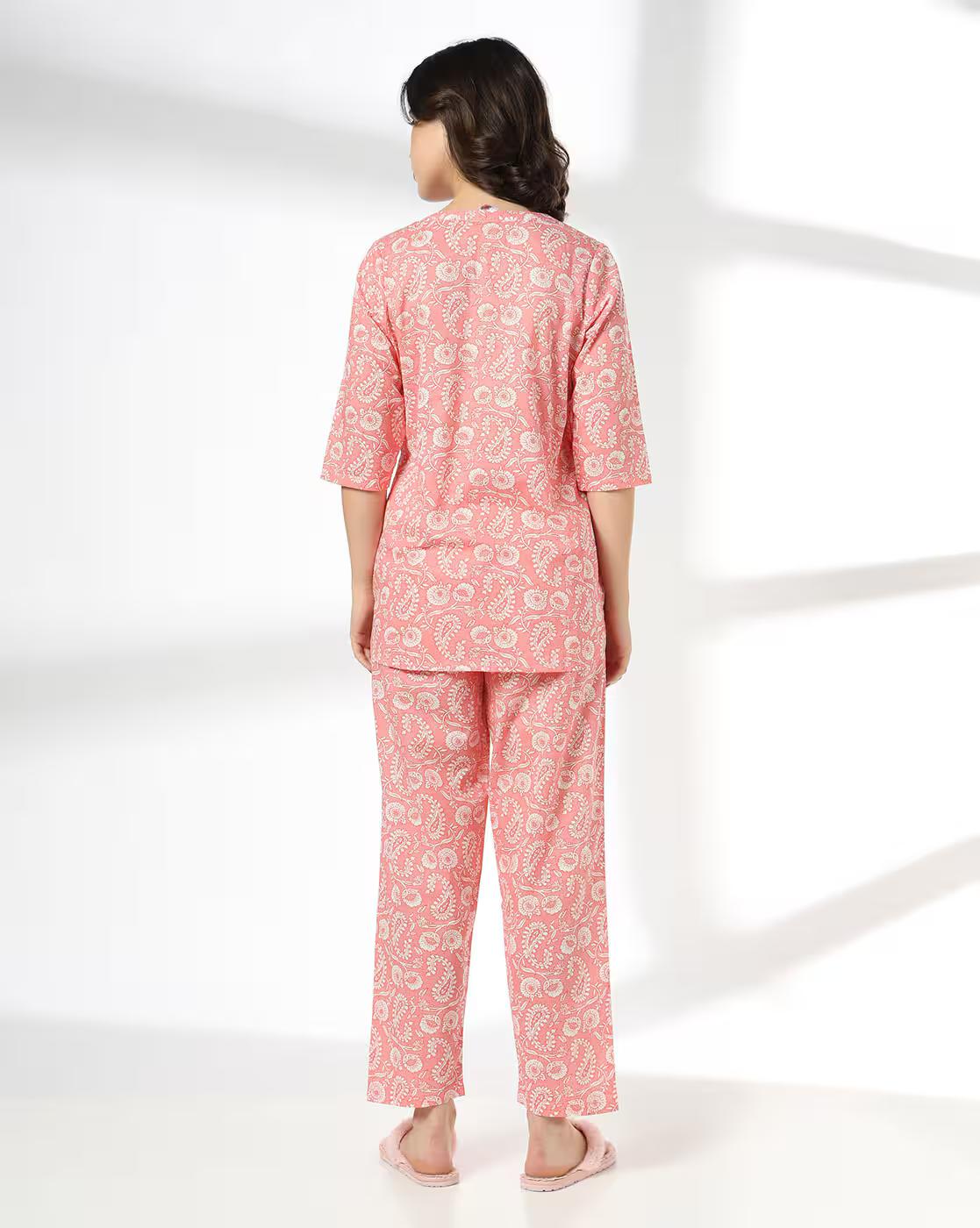 RIO | Women Floral Print Cotton Top & Pyjamas Set|2