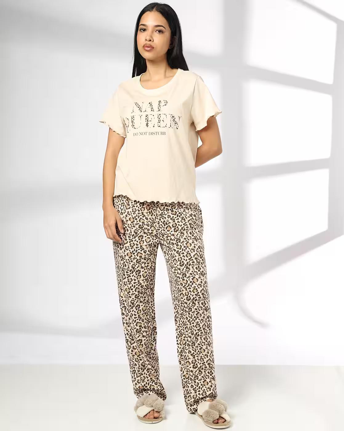 RIO | Women Animal Print T-Shirt & Pyjamas Set|0