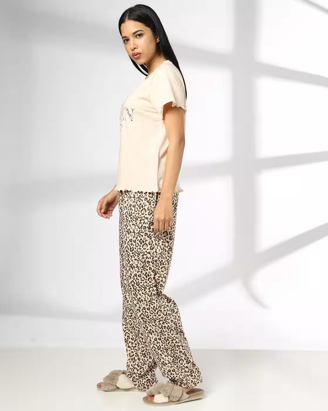 RIO | Women Animal Print T-Shirt & Pyjamas Set|1