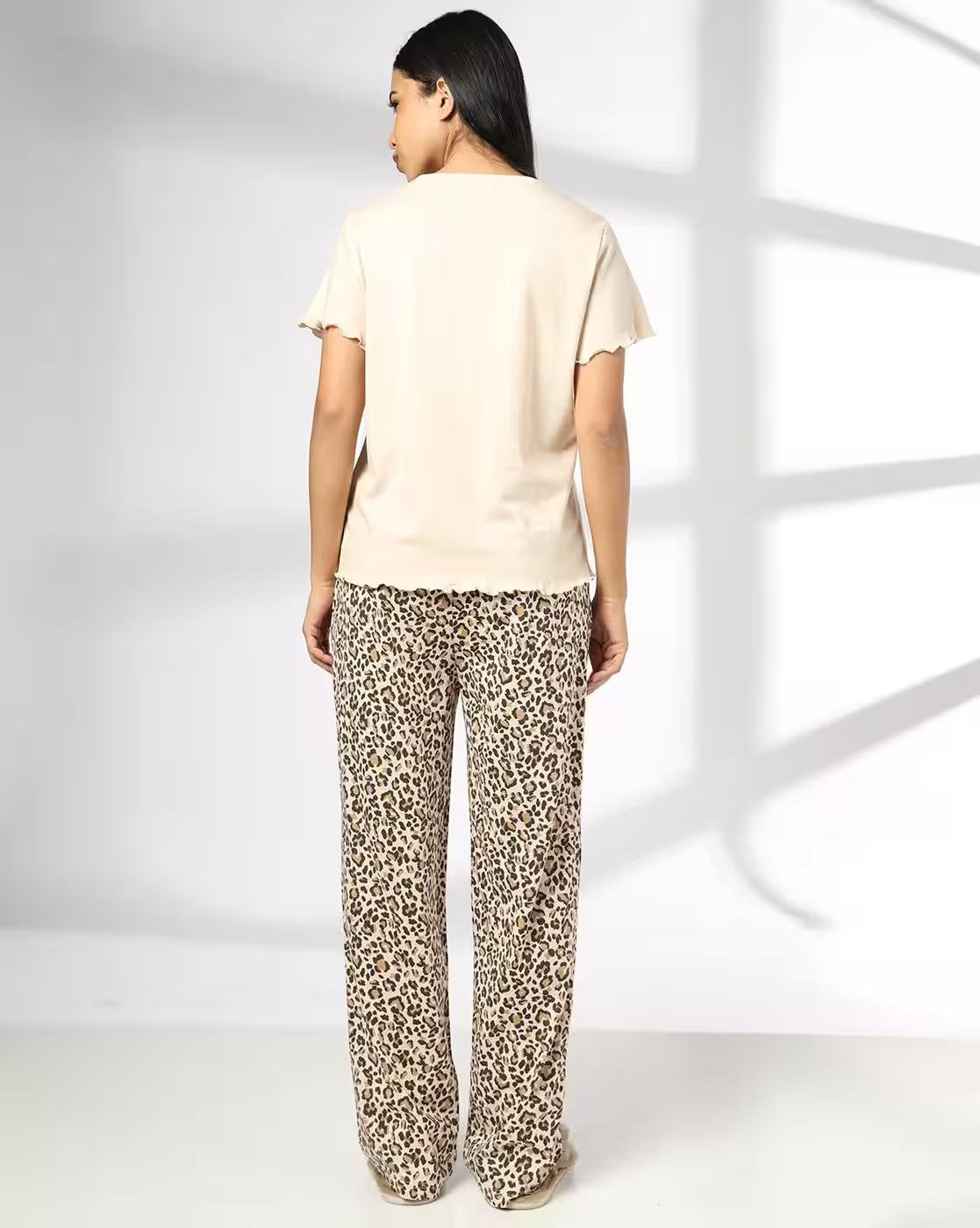 RIO | Women Animal Print T-Shirt & Pyjamas Set|2