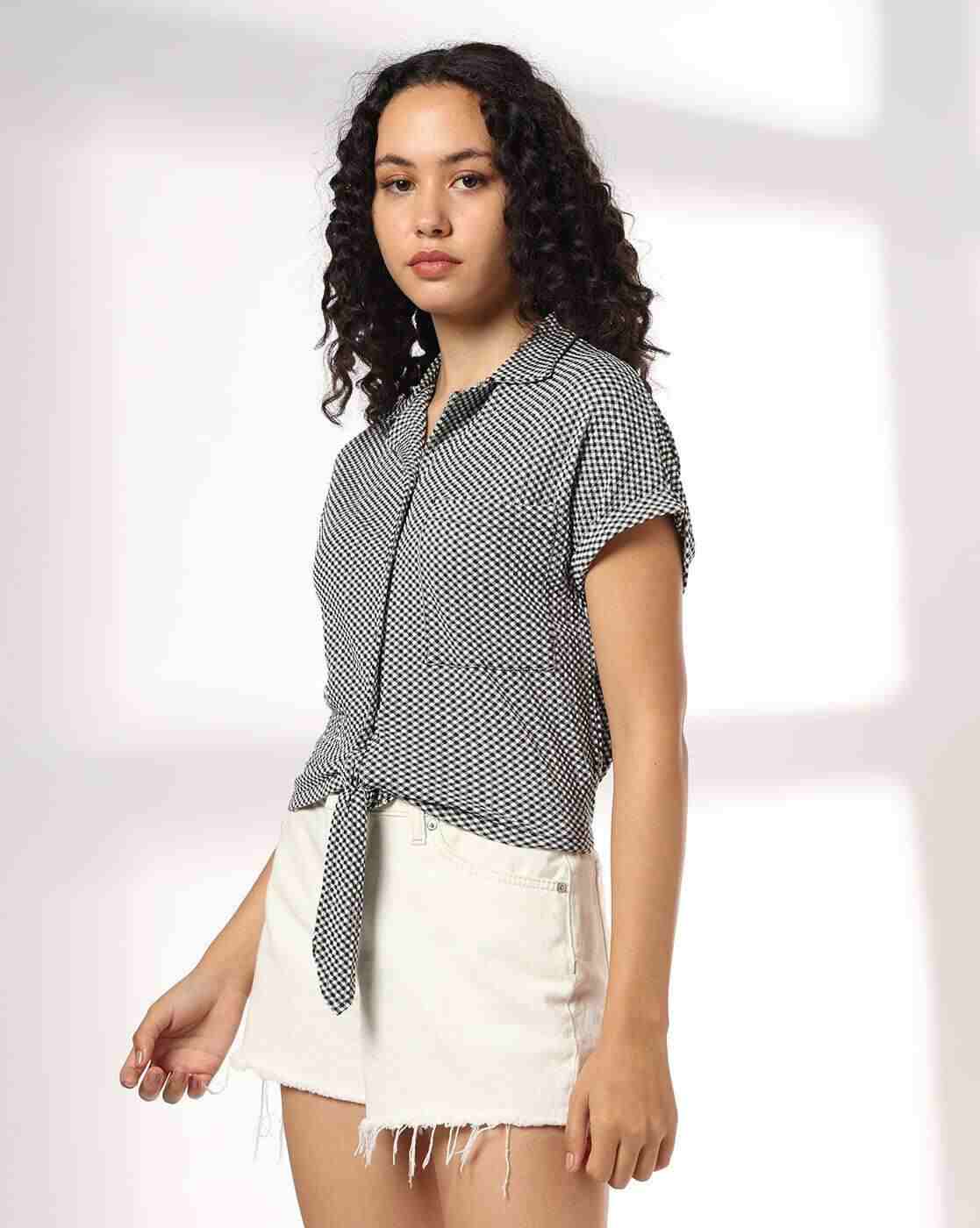 RIO | Women Ghingham Checked Regular Fit Knit Shirt|1