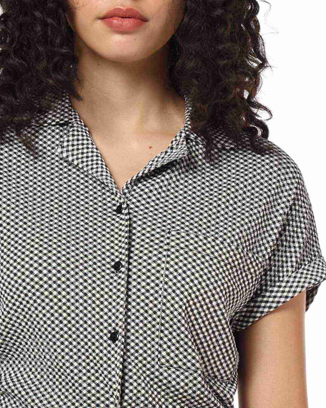 RIO | Women Ghingham Checked Regular Fit Knit Shirt|4