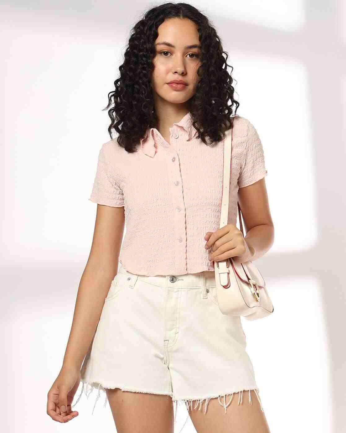 Women Patterned Slim Fit Crop Shirt