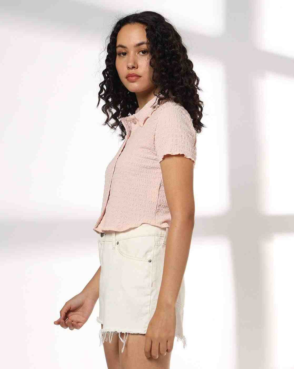 RIO | Women Patterned Slim Fit Crop Shirt|1