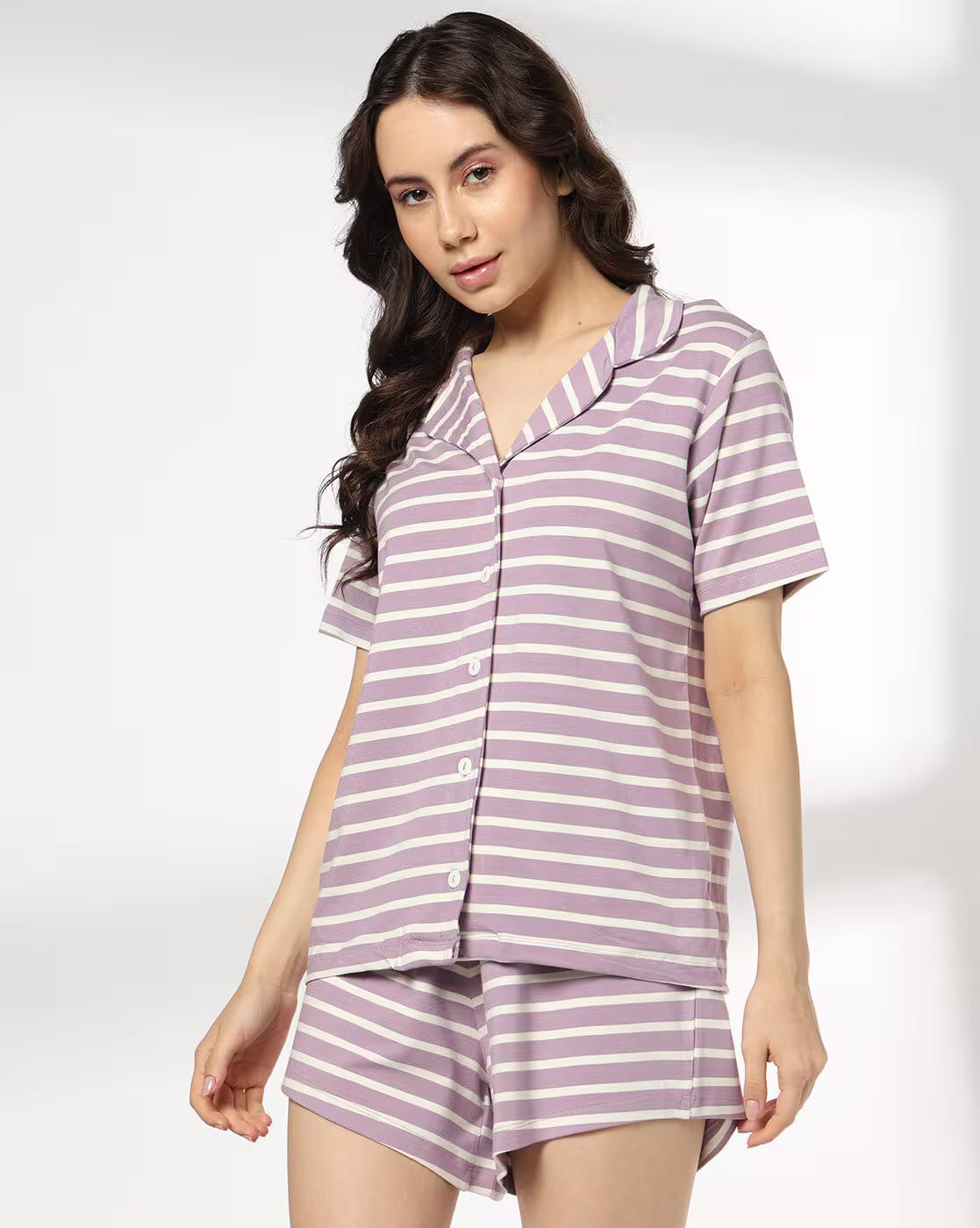 RIO | Women Striped Shirt with Spread Collar|0