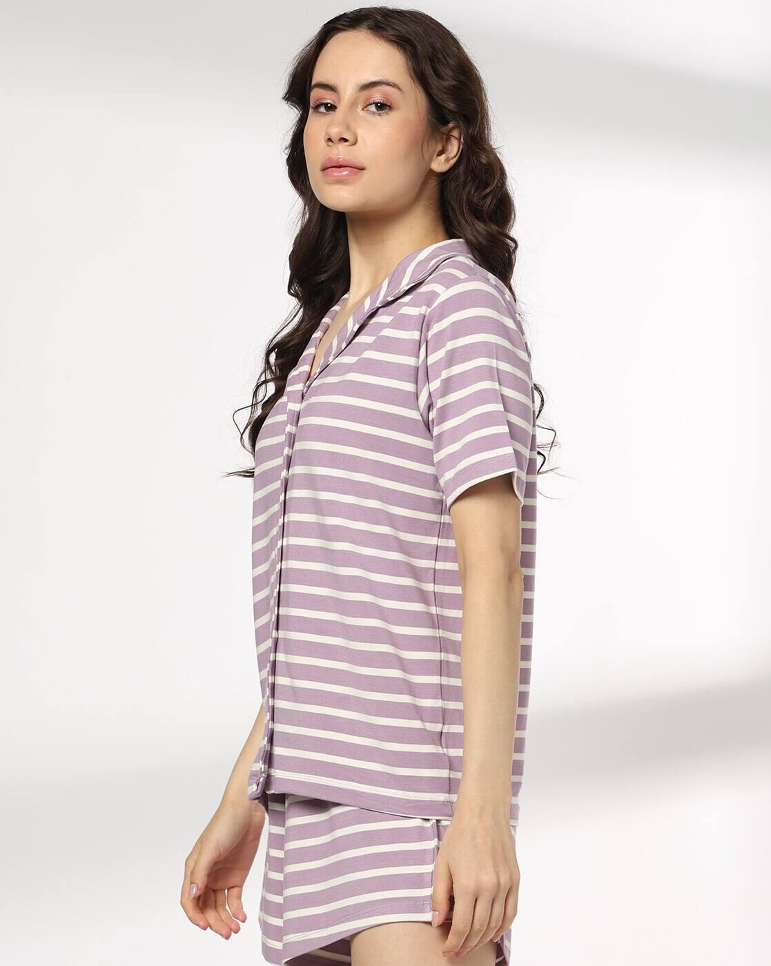 RIO | Women Striped Shirt with Spread Collar|1