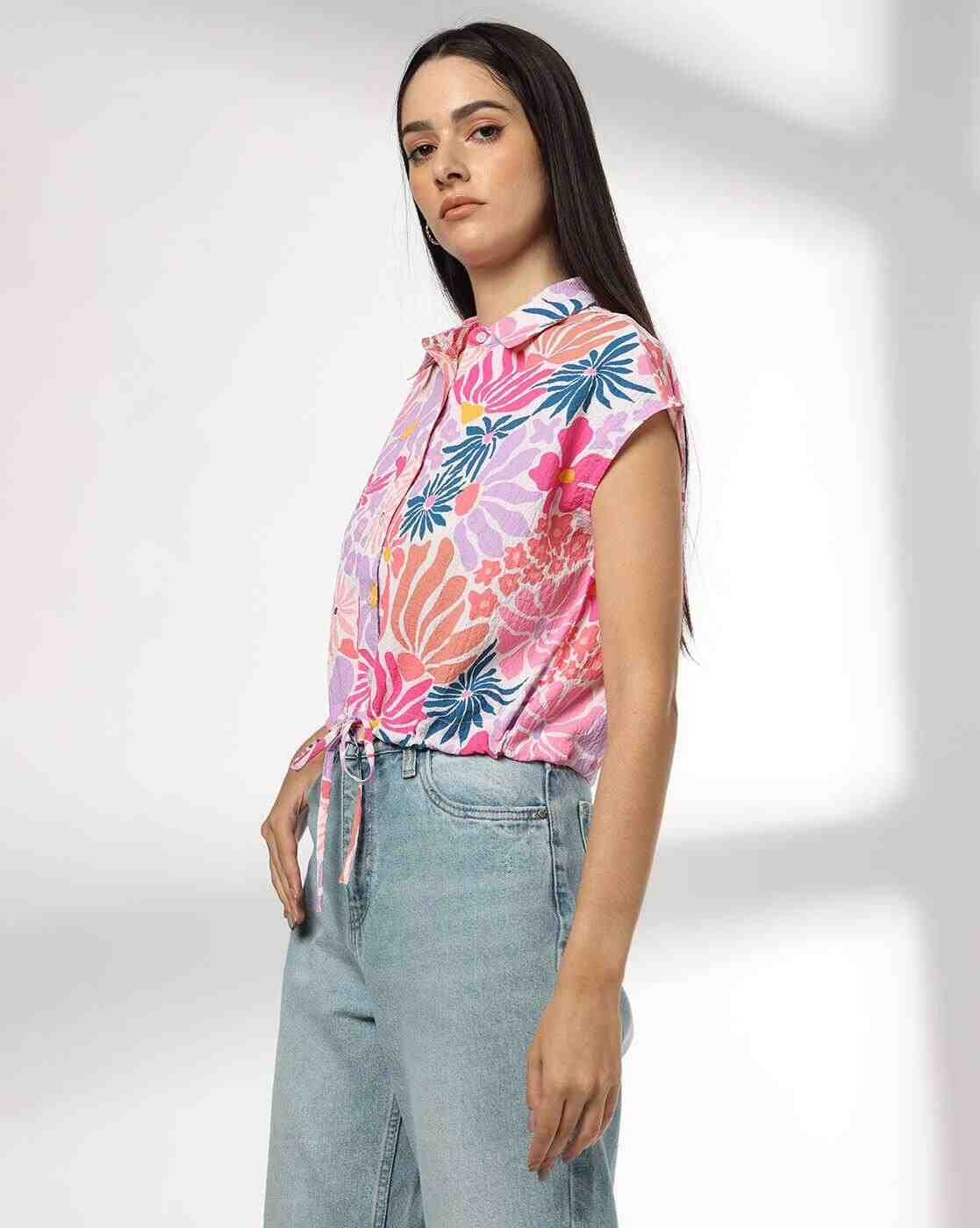 RIO | Women Floral Print Regular Fit Crop Shirt|1