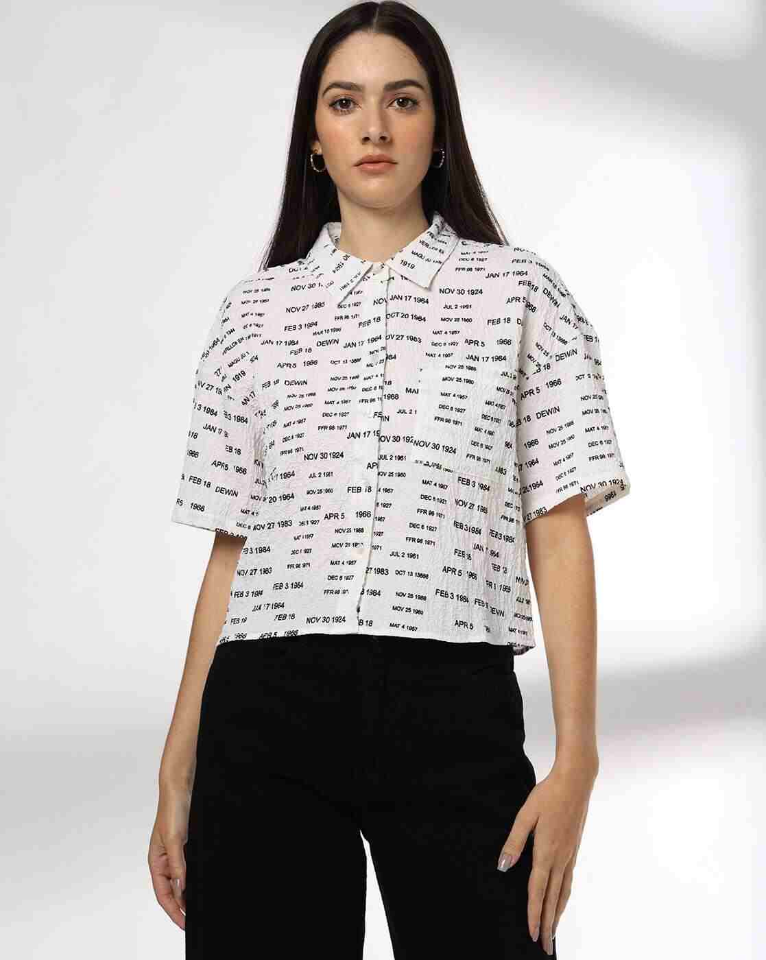 RIO | Women Typographic Print Boxy Fit Crop Shirt|0