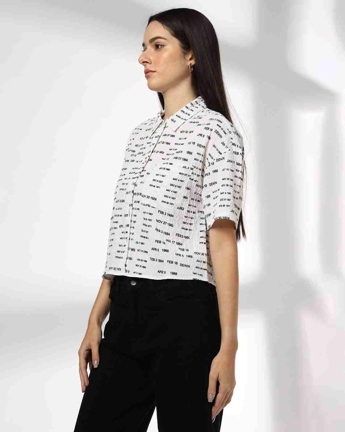 RIO | Women Typographic Print Boxy Fit Crop Shirt|1