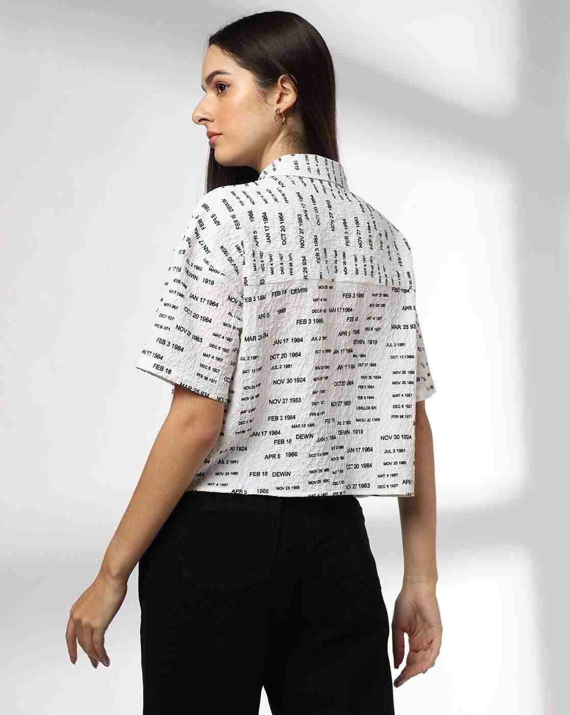 RIO | Women Typographic Print Boxy Fit Crop Shirt|2