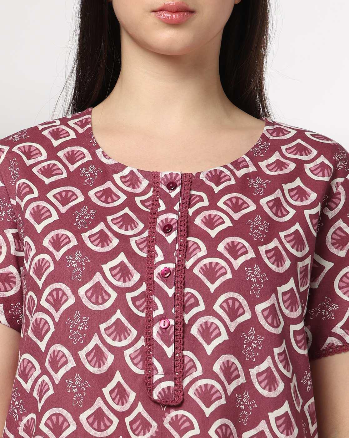 RIO | Women Geometric Print Round-Neck Nighty|3