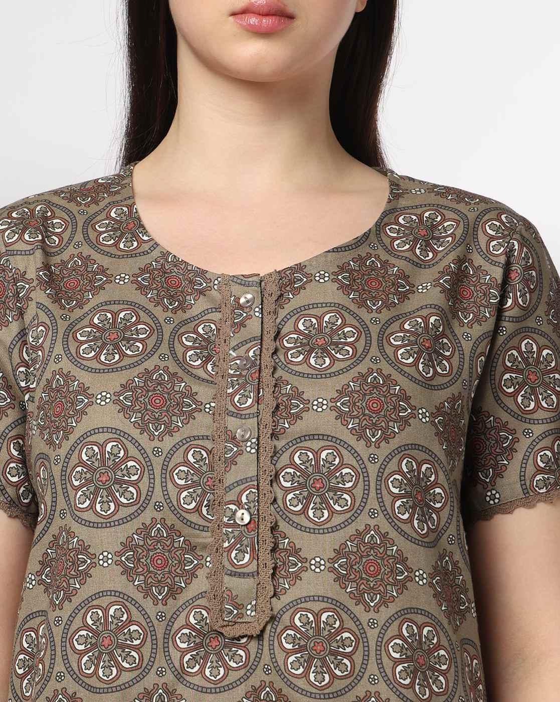RIO | Women Floral Print Round-Neck Nighty|3