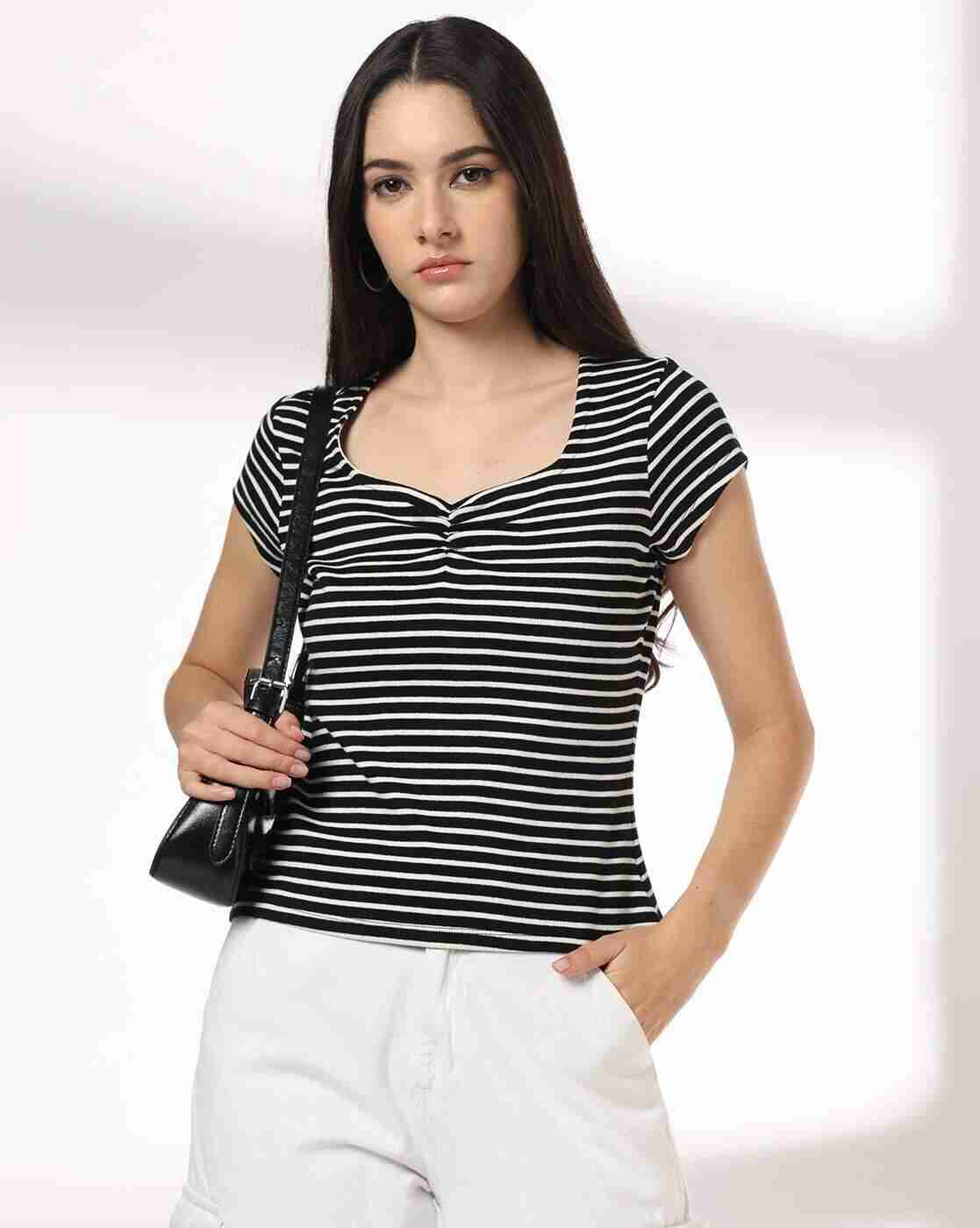 RIO | Women Striped Slim Fit Sweetheart-Neck T-Shirt|0
