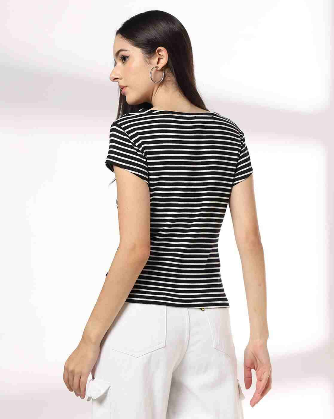 RIO | Women Striped Slim Fit Sweetheart-Neck T-Shirt|2
