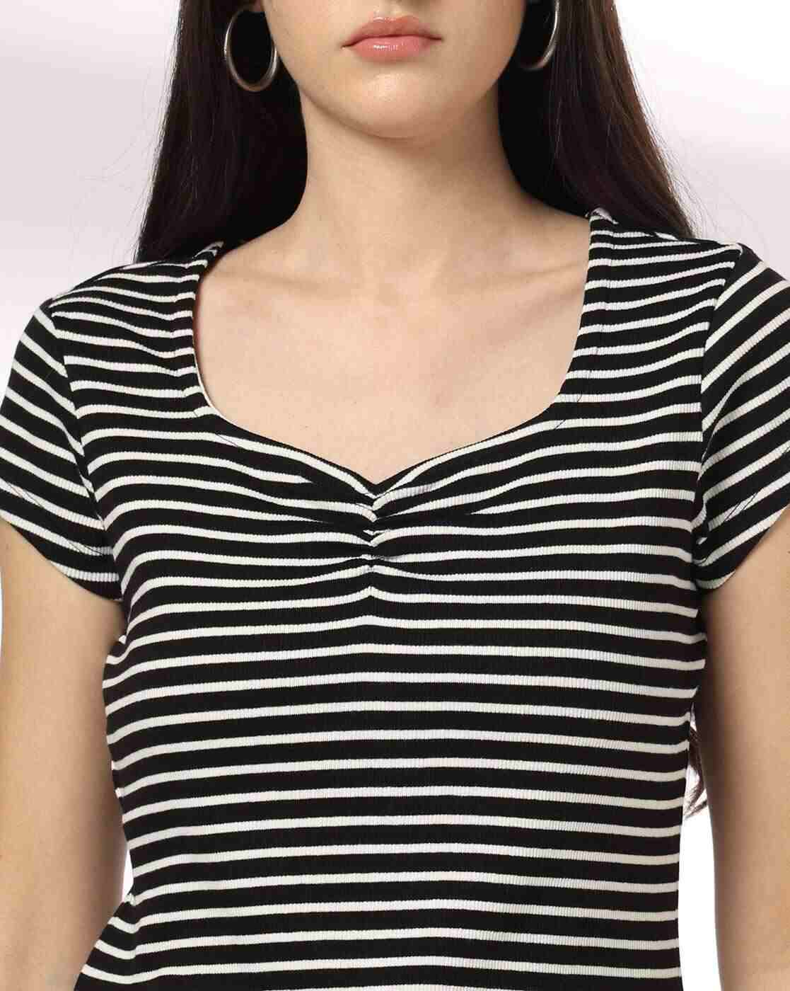 RIO | Women Striped Slim Fit Sweetheart-Neck T-Shirt|3