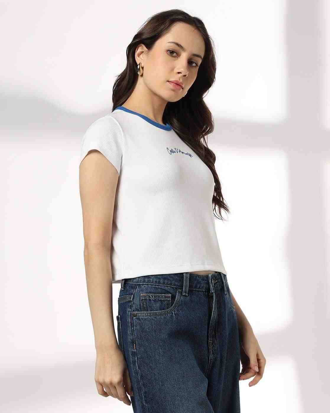 RIO | Women Embroidered Regular Fit Crew-Neck T-Shirt|1