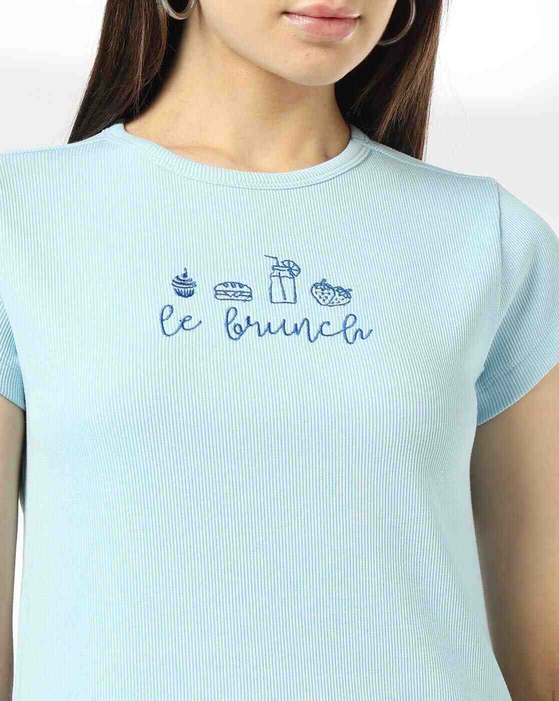 RIO | Women Embroidered Regular Fit Crew-Neck T-Shirt|4