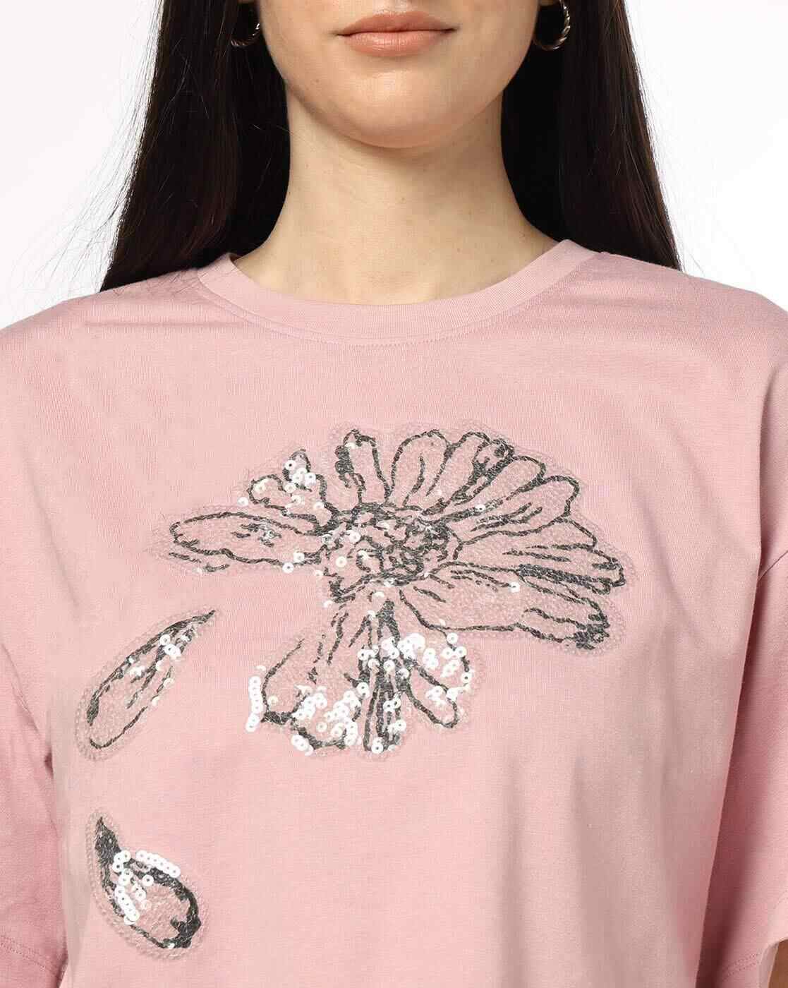 RIO | Women Embellished Relaxed Fit Crew-Neck T-Shirt|3