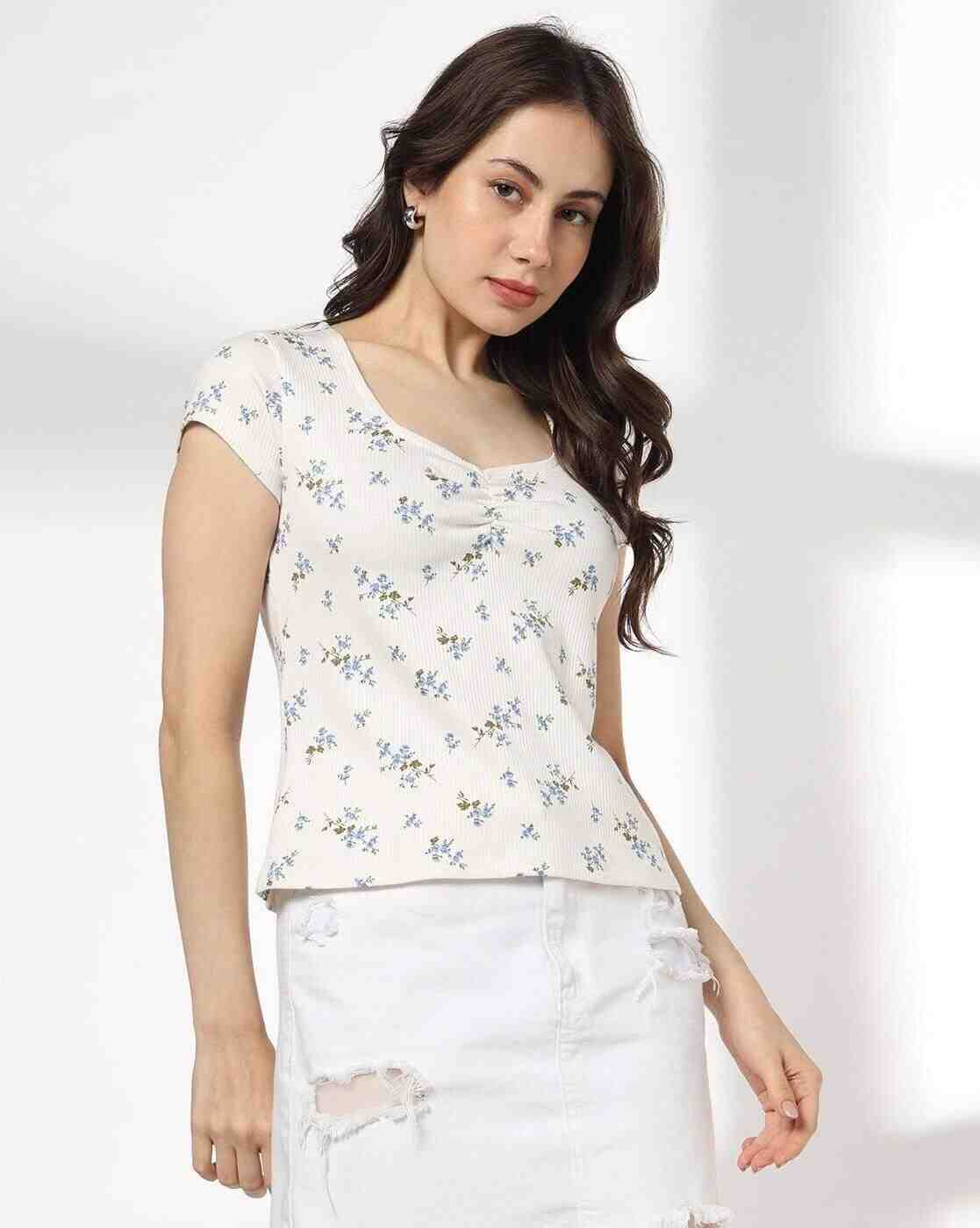 RIO | Women Floral Print Slim Fit Sweetheart-Neck T-Shirt|0