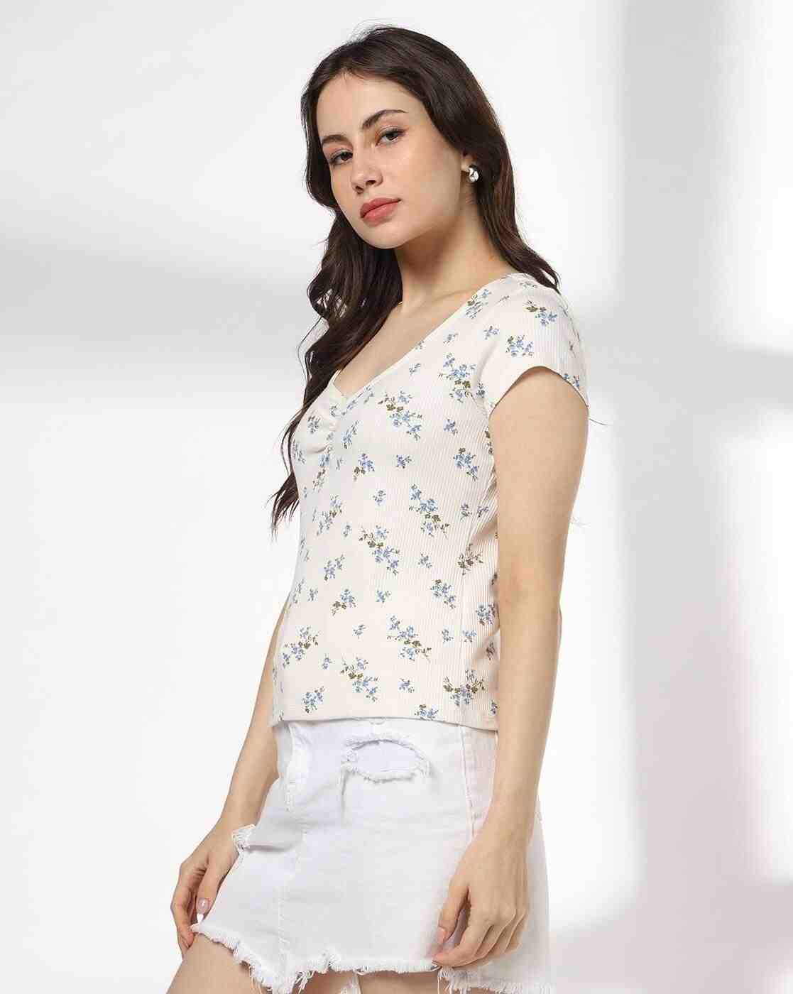 RIO | Women Floral Print Slim Fit Sweetheart-Neck T-Shirt|1