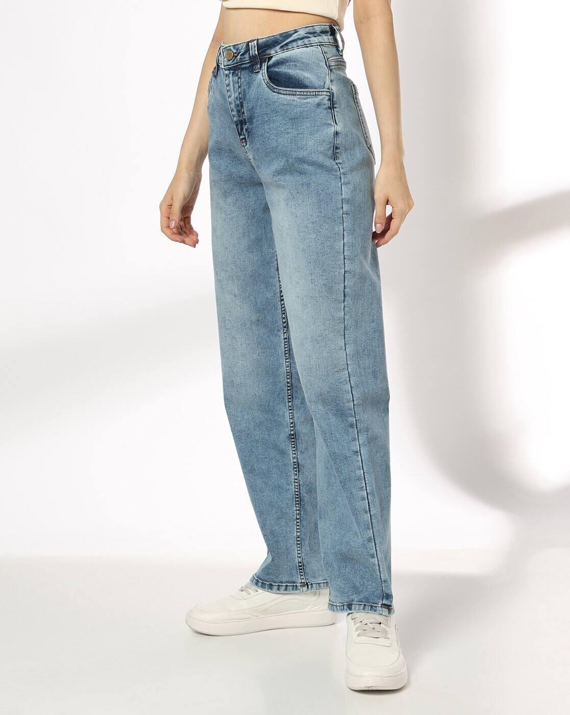 RIO | Women Heavily Washed Wide Jeans|1