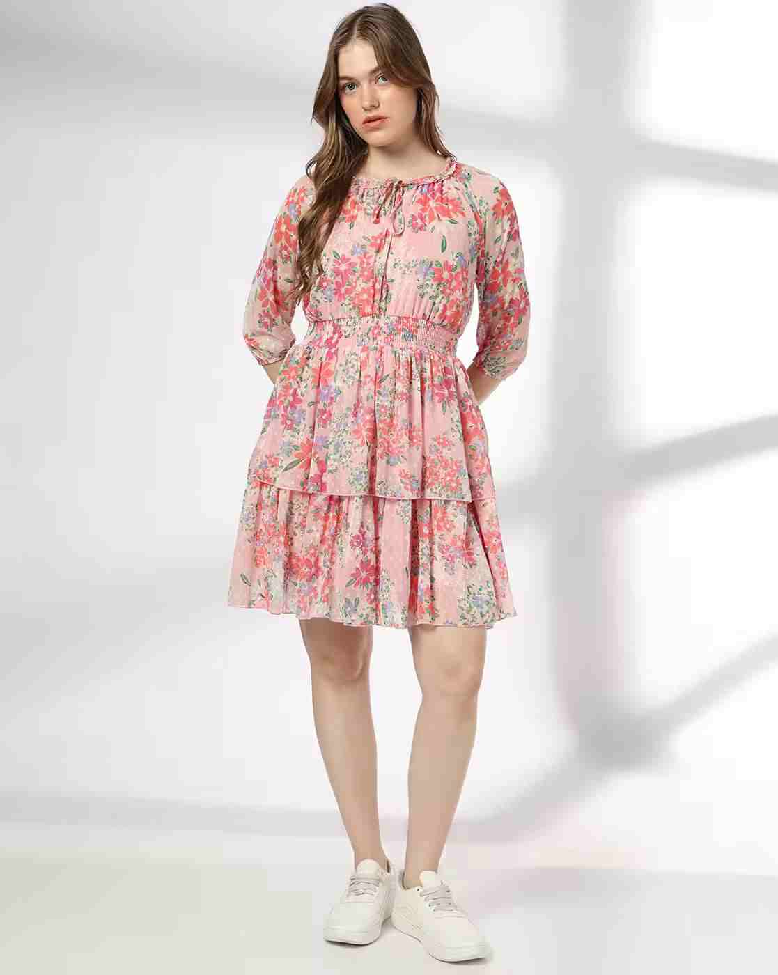 Women Floral Print Tiered Dress