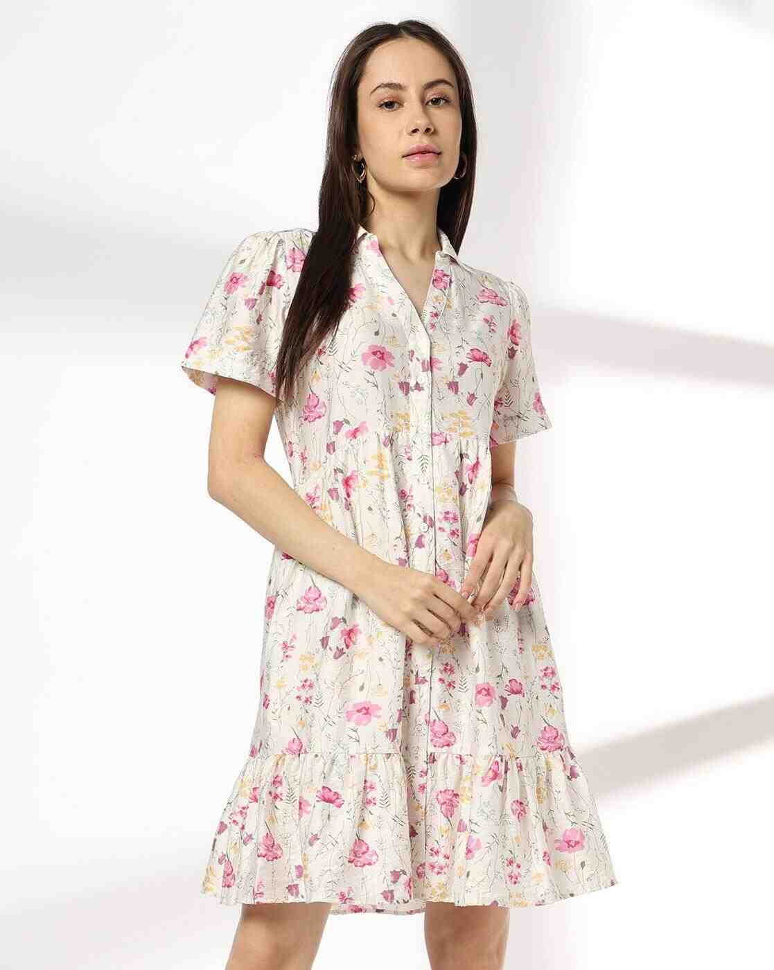 Women Floral Print Tiered Dress