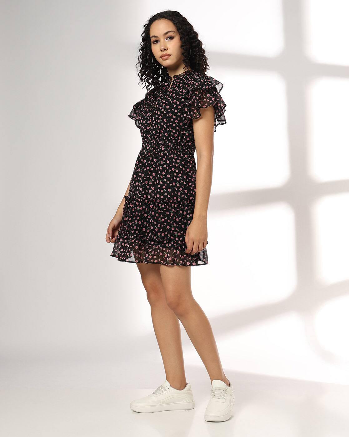 RIO | Printed ruffle sleeve dress, black, xs|2