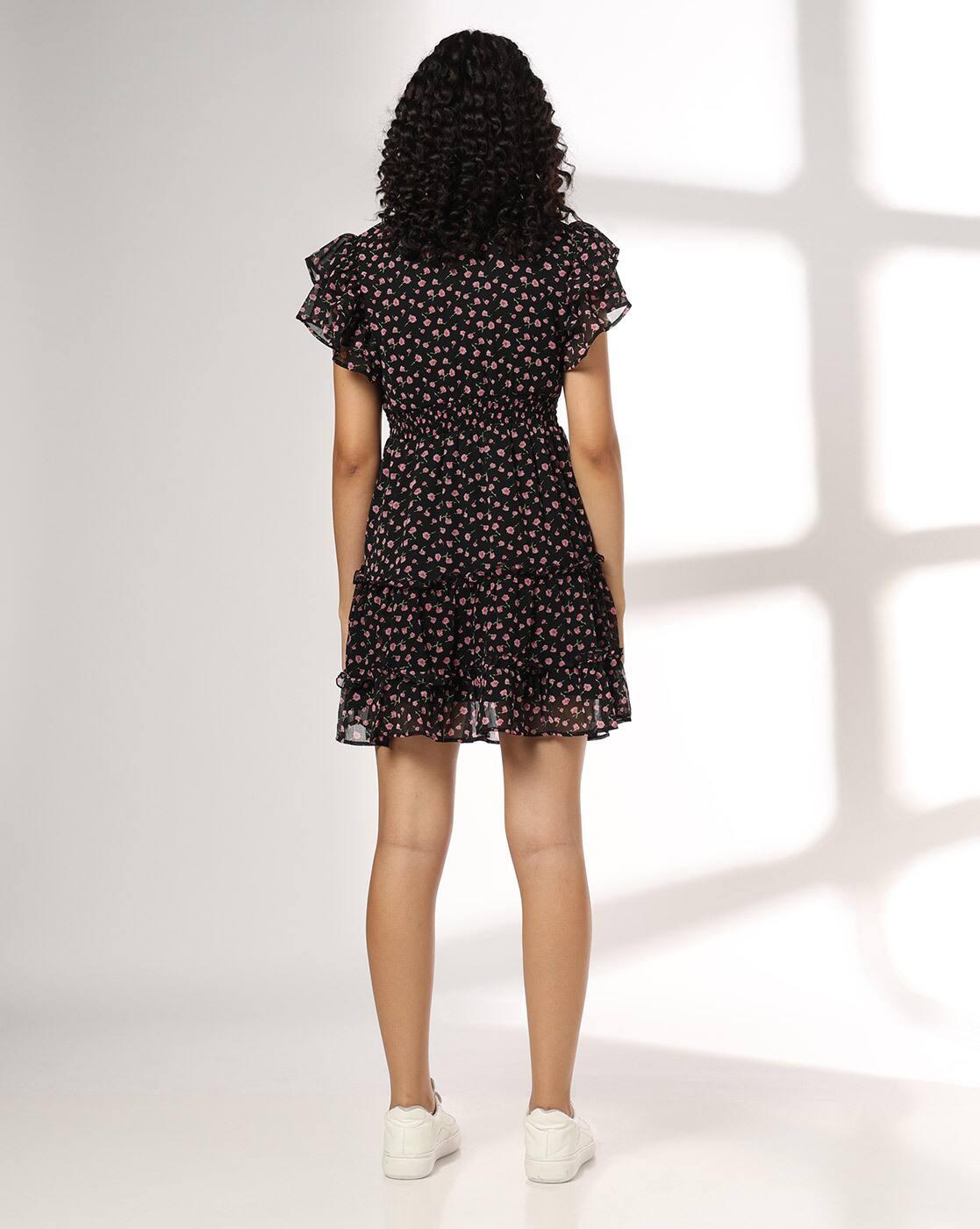 RIO | Printed ruffle sleeve dress, black, xs|3