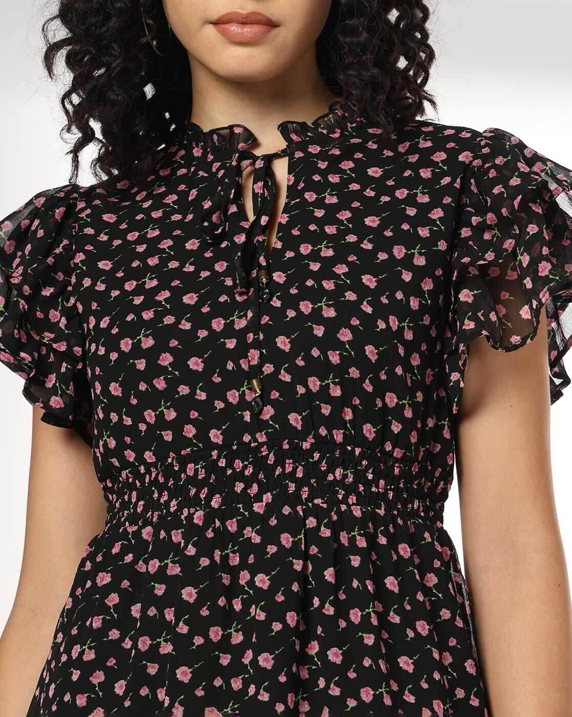 RIO | Printed ruffle sleeve dress, black, xs|5