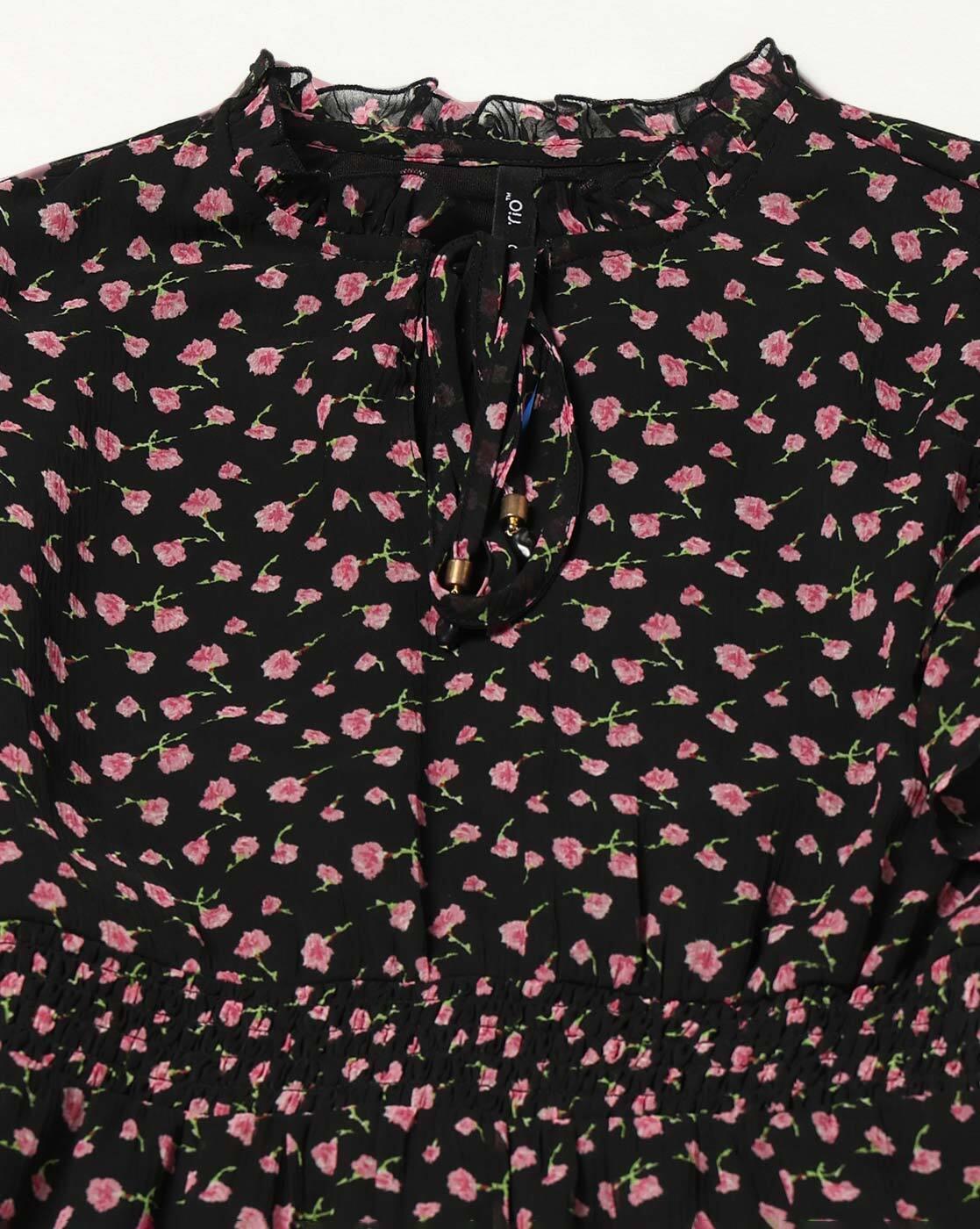 RIO | Printed ruffle sleeve dress, black, xs|6
