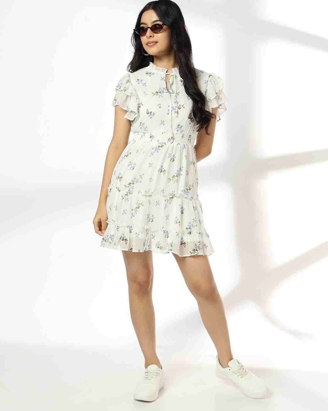 Women Floral Mini Flounce Dress