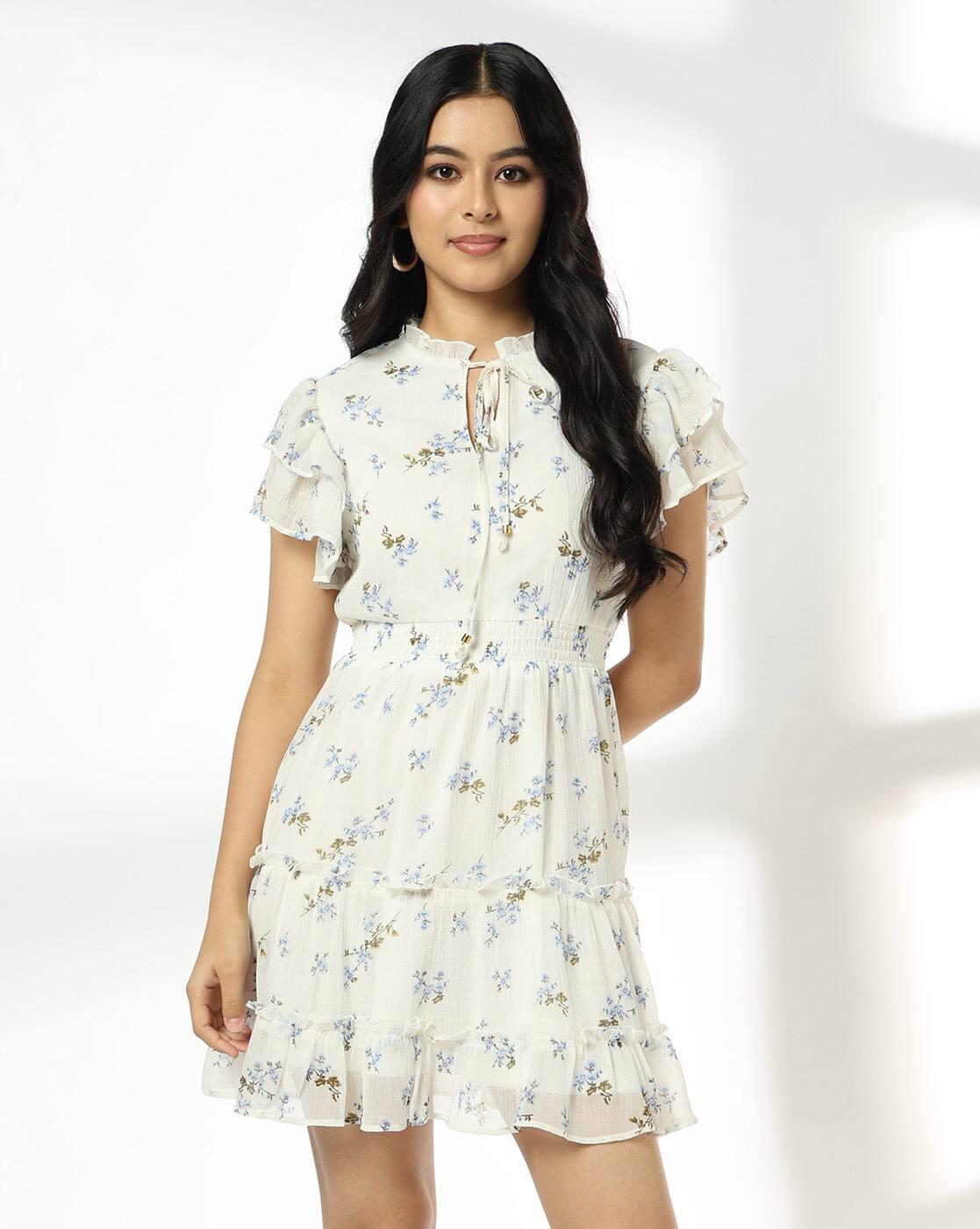 RIO | Printed ruffle sleeve dress, white, m|2