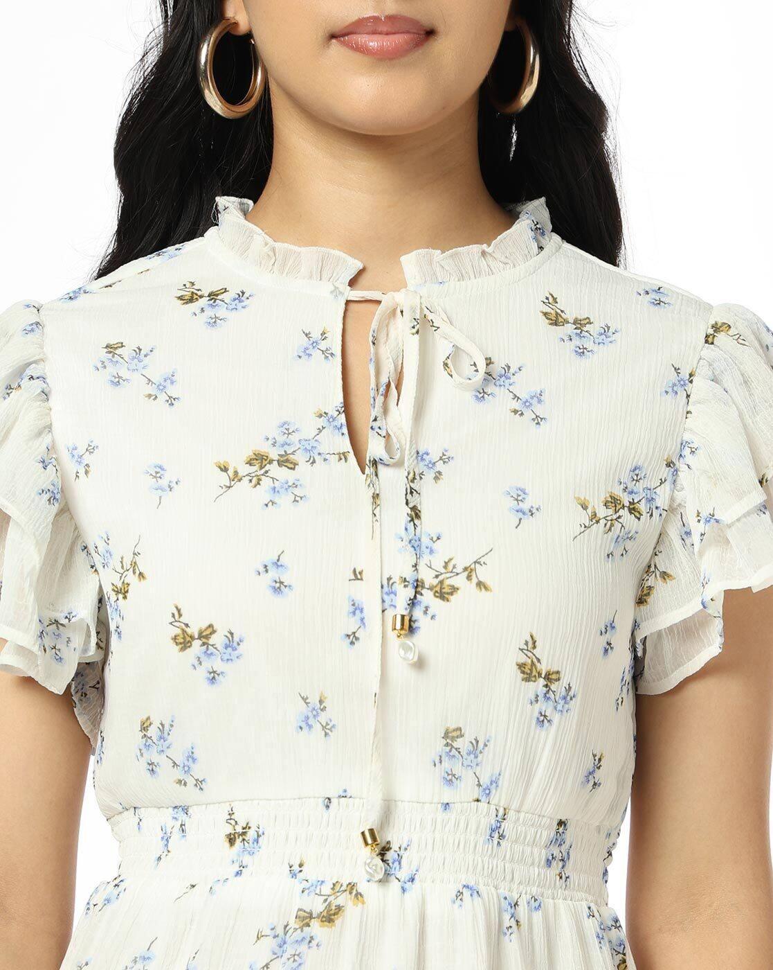 RIO | Printed ruffle sleeve dress, white, m|3