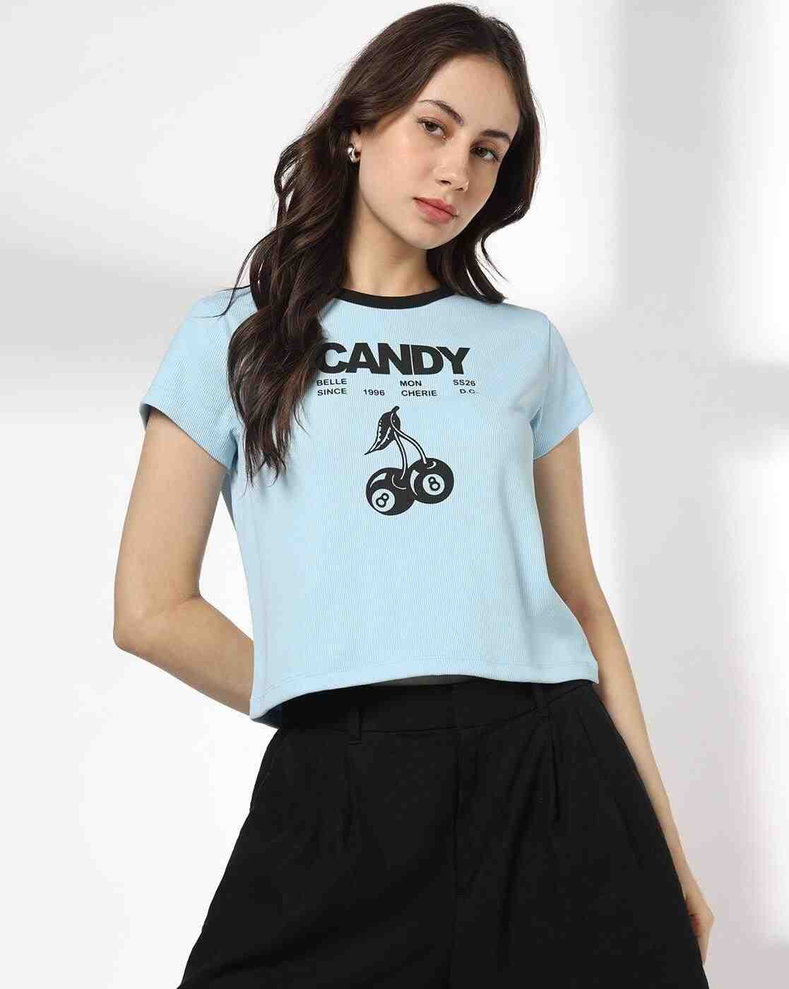 RIO | Women Typographic Print Regular Fit Crew-Neck T-Shirt|0