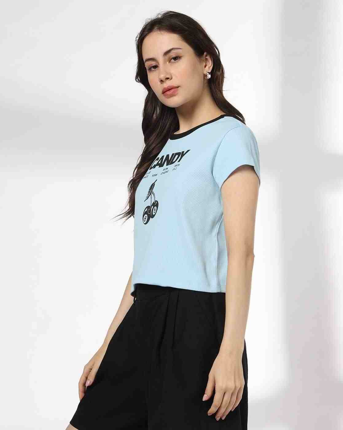 RIO | Women Typographic Print Regular Fit Crew-Neck T-Shirt|1